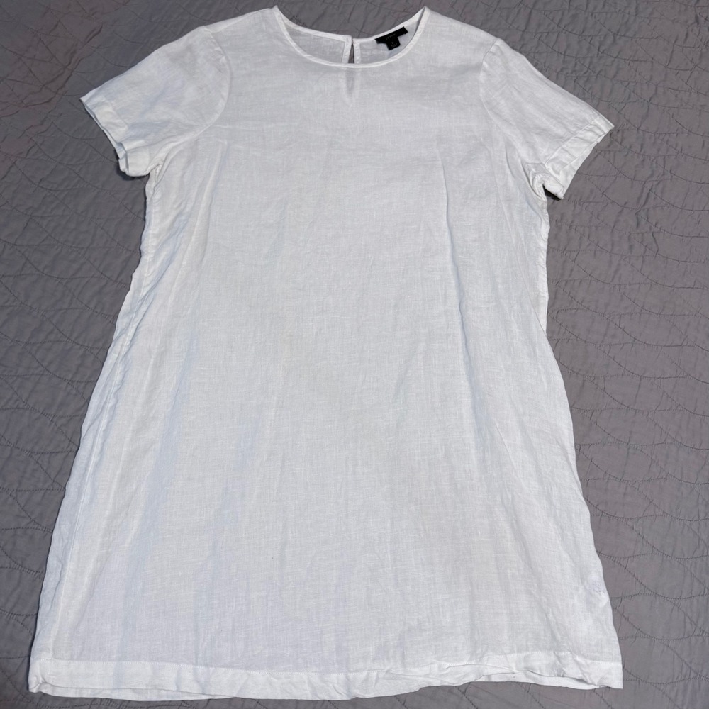 100% Linen J Crew White Short Sleeve Dress Large Minimalist Lightweight